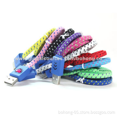 Lightning Micro USB Rope Cable, 1m Line Length, Can do Yellow, Blue, Black, White, Rose, Purple
